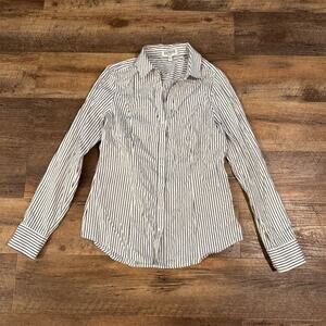 Express Ultimate Essential Black White Striped Button-Down Shirt S Office READ